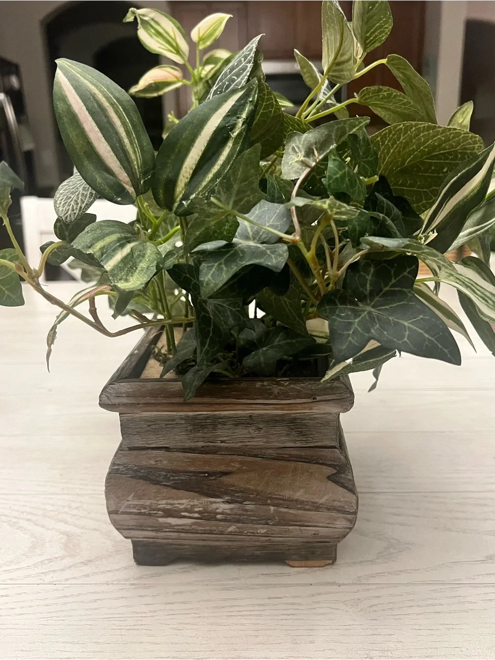 Faux Greenery in Rustic Wooden Square Planter